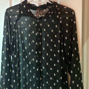 Skull Print Chiffon Button Down Shirt